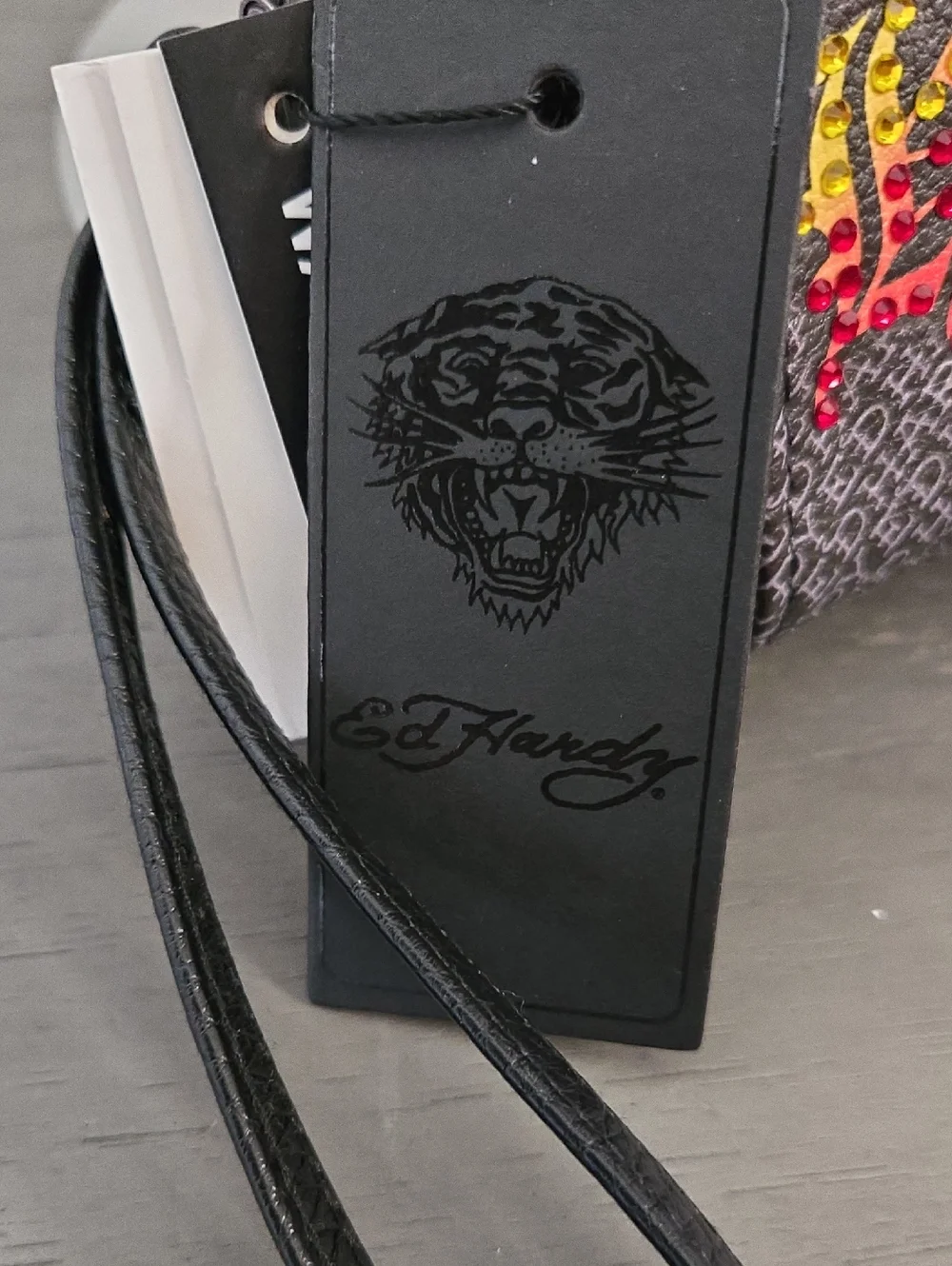 Ed Hardy Black Crossbody Wallet with Yellow & Red Tiger Graphic